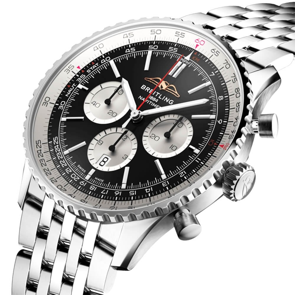 Navitimer 46mm Black Silver Dial Men s Automatic Chronograph Watch