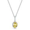 18ct White Gold Oval Cut Yellow Sapphire Diamond Halo Pendant