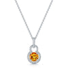 18ct White Gold Round Brilliant Cut Citrine with Diamond Set Fancy Surround Pendant