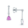 18ct White Gold Triangular Pink Sapphire & Diamond Drop Earrings