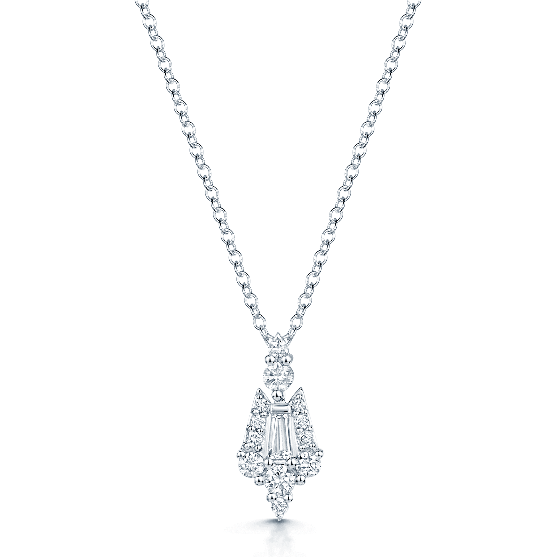 18ct White Gold Brilliant & Baguette Cut Diamond Pendant & Earring Set