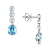 18ct White Gold Rub Over Set Aquamarine With Three Oval Cut Diamonds Drop Earrings